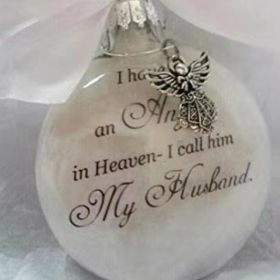 In Heaven Relatives Name Ornament, Keepsake Feather Plastic Ball Christmas Tree Charm Hanging (Color: Husband)