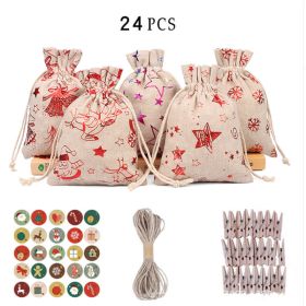 Christmas Bag Hot Stamped Cotton Linen Christmas Gift Bag 24 Sets Christmas Decoration (size: 13*18cm(24pcs))