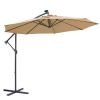 10 FT Solar LED Patio Outdoor Umbrella Hanging Cantilever Umbrella Offset Umbrella Easy Open Adustment with 32 LED Lights