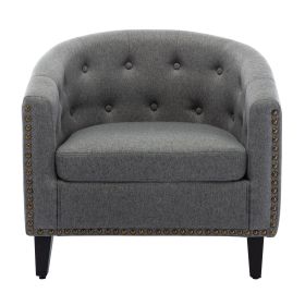 linen Fabric Tufted Barrel ChairTub Chair for Living Room Bedroom Club Chairs (Color: Grey)