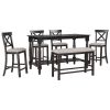 6-Piece Counter Height Dining Table Set Table with Shelf 4 Chairs and Bench for Dining Room